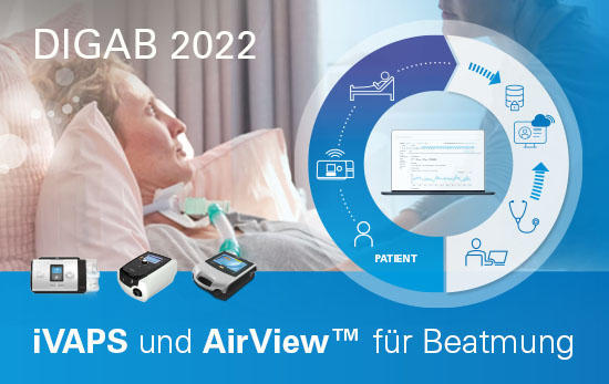 Grafik zur DIGAB 2022 mit beatmeter Patientin im Hintergrund