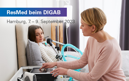 Grafik DIGAB 2023 mit beatmeter Patientin im Hintergrund