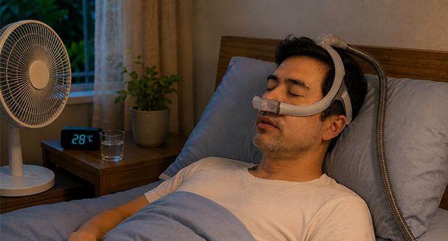  Man sleeping on bed wearing Airtouch N30i mask.