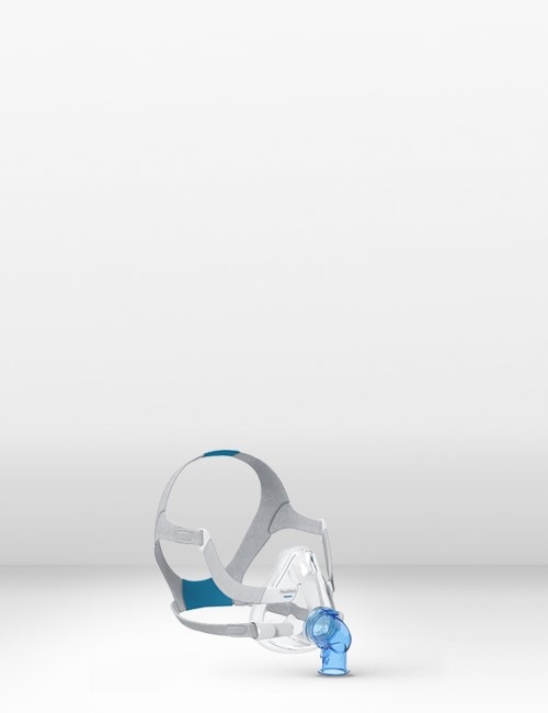 ResMed non-vented Kniestueck steckt an der AirFit F20 Full Face Maske