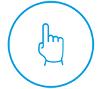 Ein weißer Kreis mit blauem Rand und einem ausgestreckten Zeigefinger in der Mitte, der die Benutzerfreundlichkeit symbolisiert