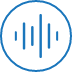 Ein blaues Kreissymbol mit einer Reihe von unterschiedlich langen vertikalen Linien im Inneren, die ein akustisches Signal symbolisieren