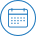 Ein blaues Kreissymbol mit einem Kalender, der die Zeit darstellt.