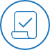 Ein blaues Kreissymbol mit einer Strichzeichnung eines Blattes Papier mit einem Häkchen darin als Zeichen für Care Check-In