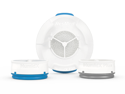Ein Ausschnitt des wasserlosen Befeuchtungssystems ResMed HumidX für das AirMini CPAP-Gerät.